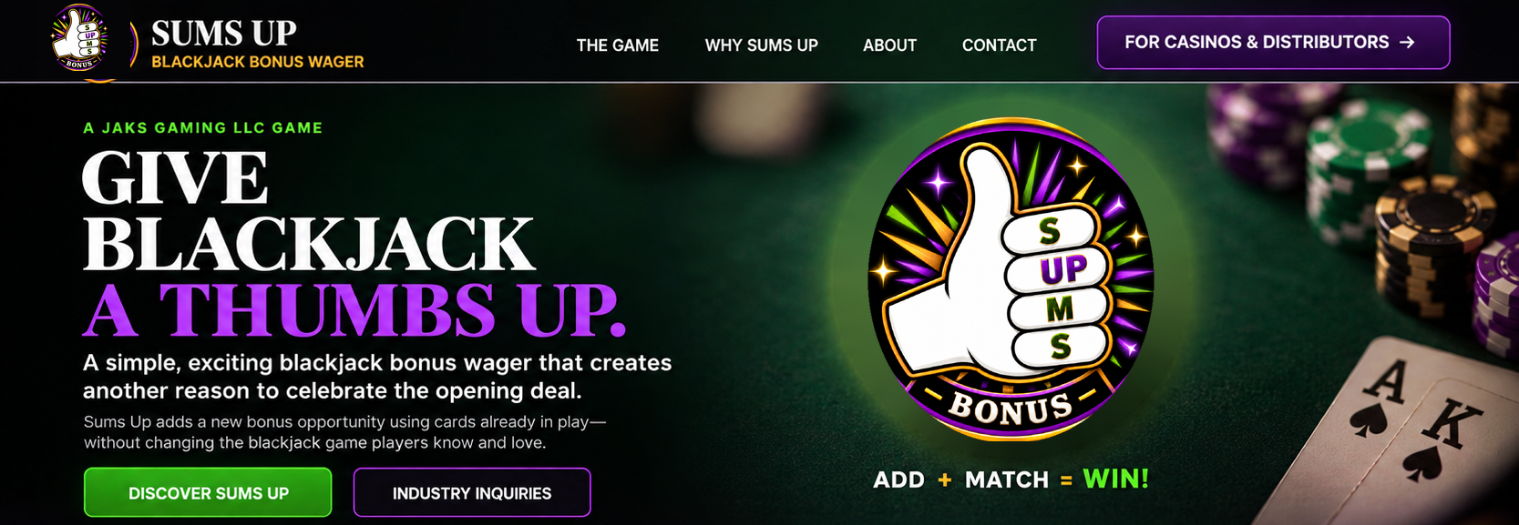 Sums Up homepage: Give Blackjack a Thumbs Up